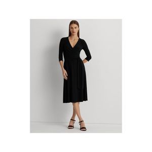 RALPH LAUREN Womens Black Belted 3/4 Sleeve Below The Knee Fit + Flare Dress 6